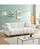 93.70 inches long, Teddy Sofa Fabric, with two matching pillows and three spacious and comfortable seats, for Apartment Office Living Room - Beige