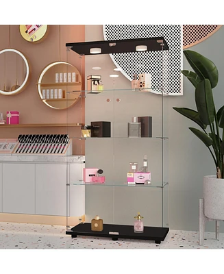 Black Tempered Glass Cabinet w/ Lights, Locks & Adjustable Feet