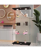 Black Tempered Glass Cabinet w/ Lights, Locks & Adjustable Feet