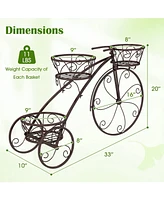 Tricycle Plant Stand Flower Pot Cart Holder with 3 Hollowed Baskets