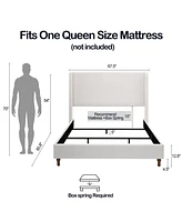 Hayden Wingback Upholstered Queen Bed: Tall Headboard, Ivory Canvas
