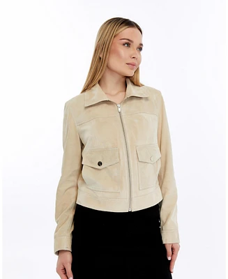 Furniq Uk Women's Cropped Suede Jacket