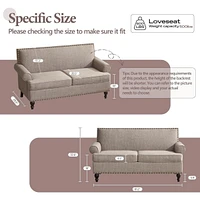 62'' Loveseat Sofa, Mid Century Modern Sofa Couches for Living Room, Upholsteded Love Seats Furniture for Small Space, Bear 500lbs,Brown
