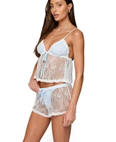 Edikted Women's Laina Contrast Sheer Lace Babydoll Top