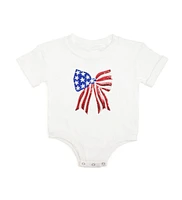 Sweet Wink Baby Girls Patriotic Sequin Bow Patch Short Sleeve Romper