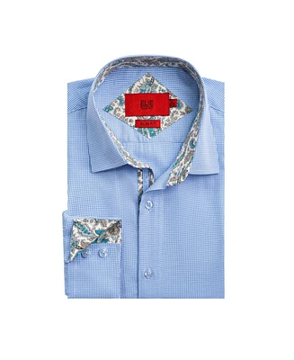 Elie Balleh Big Boys Blue Slim Fit Houndstooth Dress Button-Down Shirt