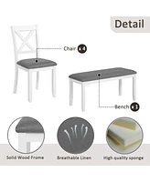 6-Piece Grey & White Dining Set with Bench
