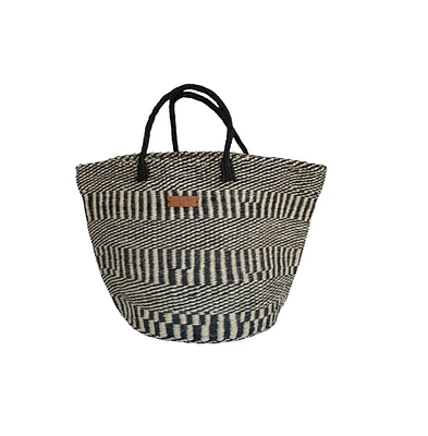 Balance Stripes Handmade Sisal Beach Market Sustainable Straw Basket Tote Bag