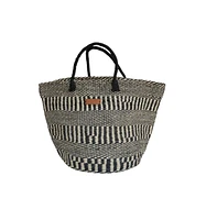 Balance Stripes Handmade Sisal Beach Market Sustainable Straw Basket Tote Bag