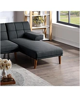 Black Color Polyfiber 2 Piece Sectional Sofa Set Solid Wood Legs Tufted Couch Adjustable Sofa Chaise