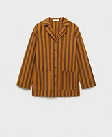 Mango Women's Two-Tone Woven Striped Long Sleeve Sleepshirt