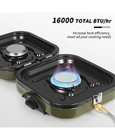 Naturehike 2 Burner Folding Camping Stove with Griddle, Portable Camp Isobutane Gas Stove with 16000 Btu Adjustable Burners & Piezo Ignition