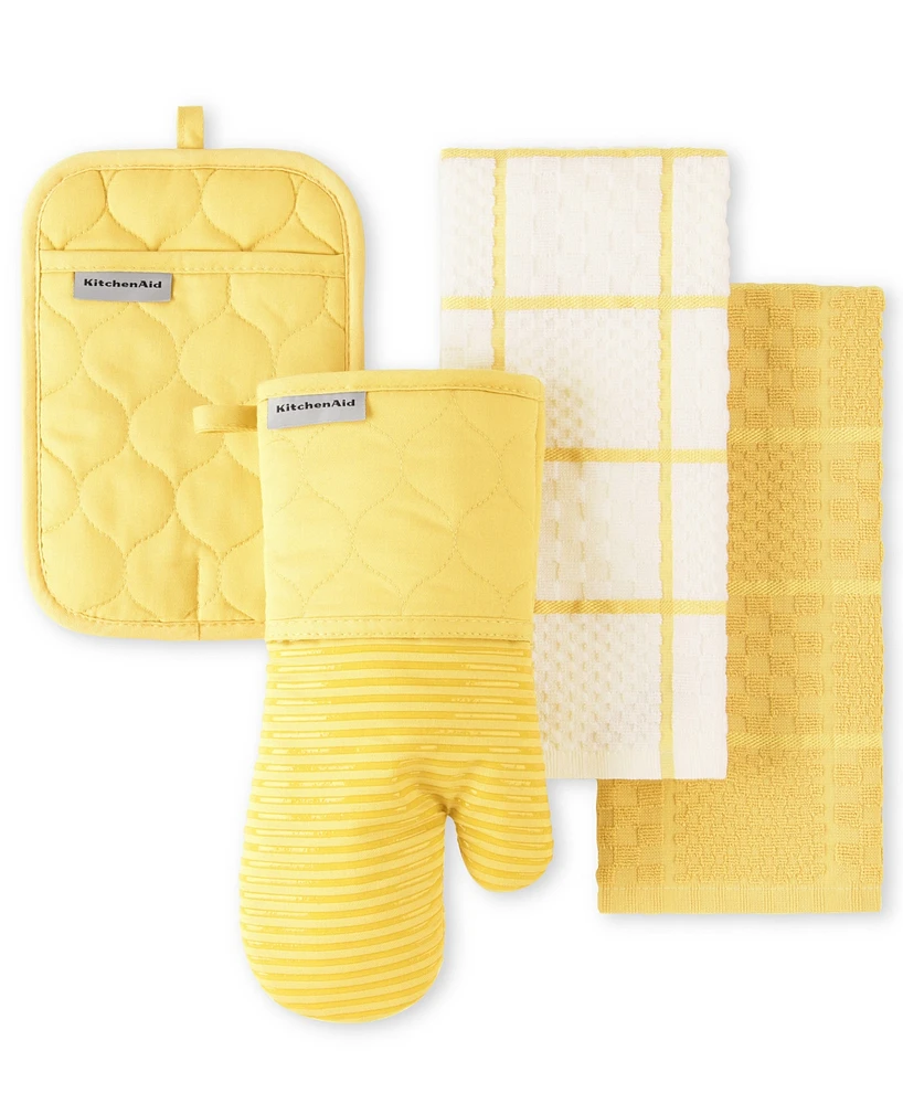 KitchenAid Quilted Cotton Terry Cloth Kitchen Towel, Oven Mitt, Pot Holder, 4-Pack Set
