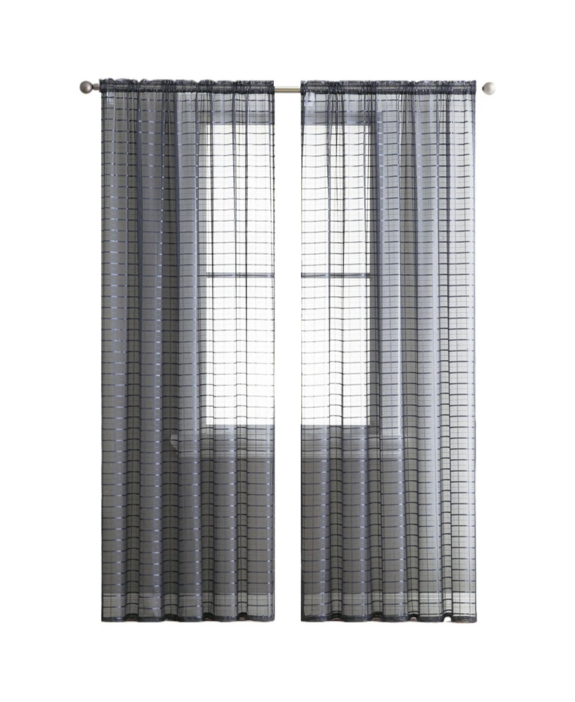 Kate Aurora 2 Piece Rod Pocket Plaid Sheer Voile Window Curtain Panels - 84 in. Long