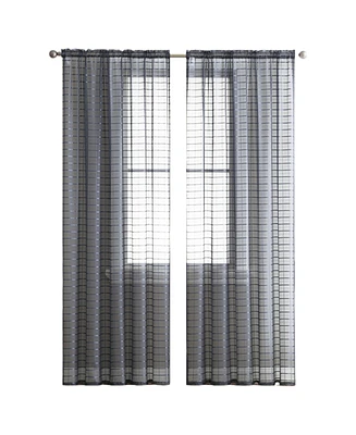 Kate Aurora 2 Piece Rod Pocket Plaid Sheer Voile Window Curtain Panels - 84 in. Long