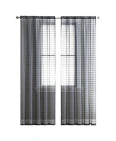 Kate Aurora 2 Piece Rod Pocket Plaid Sheer Voile Window Curtain Panels - 84 in. Long