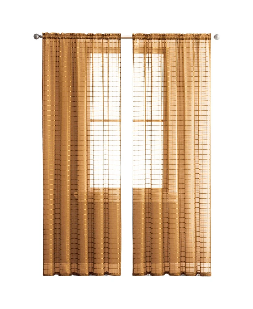 Kate Aurora 2 Piece Rod Pocket Plaid Sheer Voile Window Curtain Panels - 84 in. Long