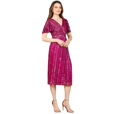 Lara Women's Beaded Midi Dress with Cap Sleeves