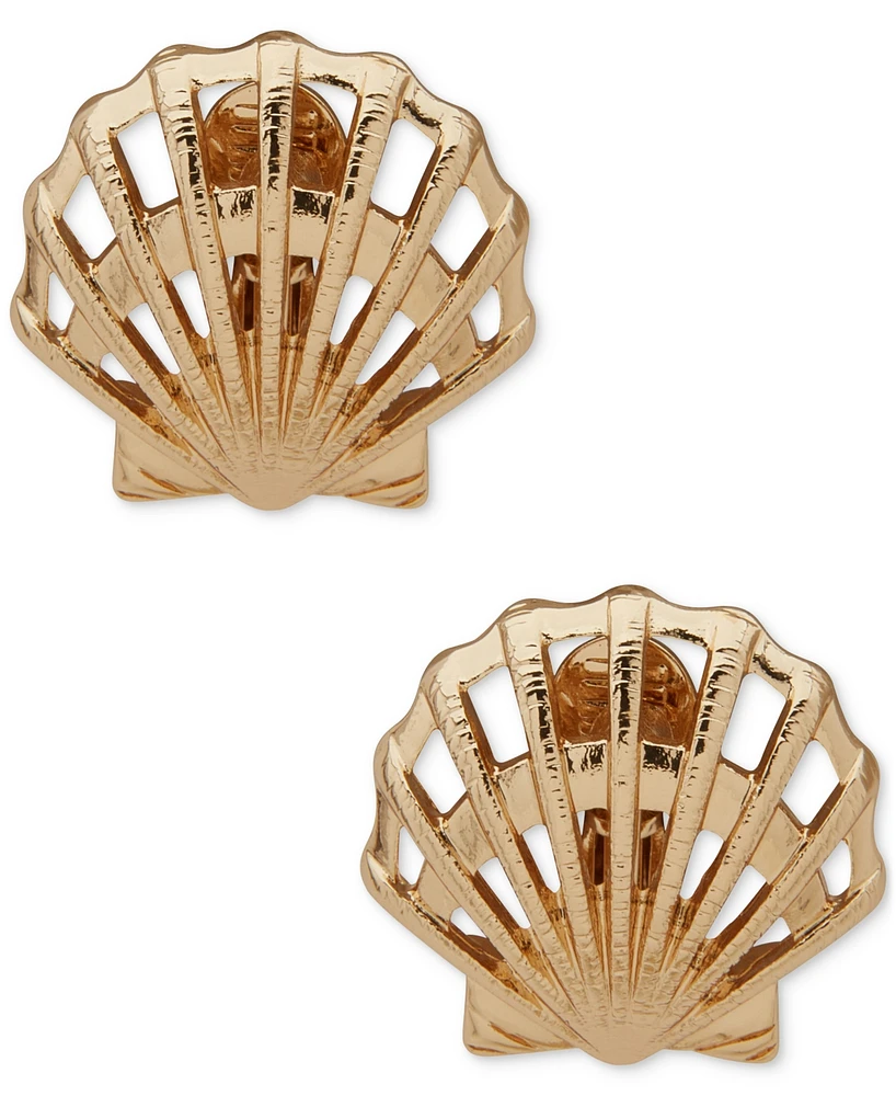 Anne Klein Gold-Tone Shell-Motif Clip-On Button Earrings