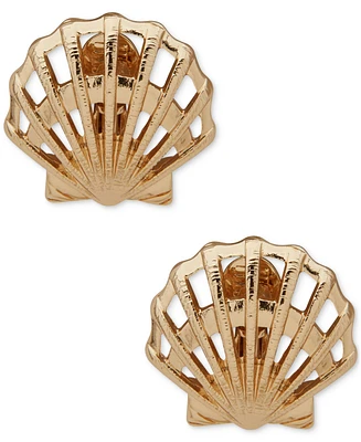 Anne Klein Gold-Tone Shell-Motif Clip-On Button Earrings