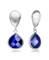 Sterling Silver White Gold Plating with Blue Cubic Zirconia Drop Earrings