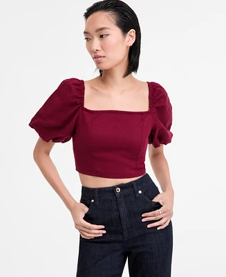 I.n.c. International Concepts Women's Puff-Sleeve Crop Top, Exclusively at Macy's
