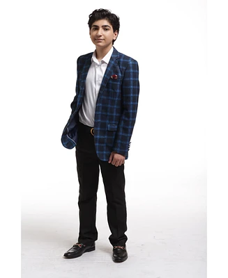 Elie Balleh Boys Navy Slim Fit Wild Plaid Jacket