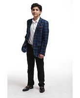 Elie Balleh Boys Navy Slim Fit Wild Plaid Jacket