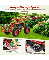 Extendable Handle Garden Cart Rolling Wagon Scooter