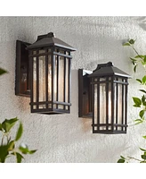 J du J Sierra Craftsman Mission Outdoor Wall Lights Set of 2 Rubbed Bronze Metal 10 1/2" Seedy Glass Panels for Post Exterior Barn Deck House Por
