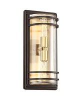 Habitat Modern Industrial Outdoor Wall Light Fixtures Set of 2 Bronze Warm Brass 16" Clear Glass Shade for Post Exterior Barn Deck House Porch Ya