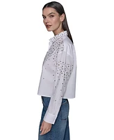 Karl Lagerfeld Paris Women's Cropped Button-Front Shirt