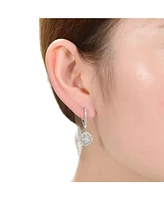 White Gold Plating with Clear Round Cubic Zirconia Leverback Dangle Earrings