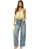 Edikted Women's Zephi Split Front Ruffled Top