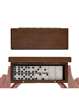 We Games Double 6 Marbleized Dominoes in Magnetic Wooden Travel Box, White Color