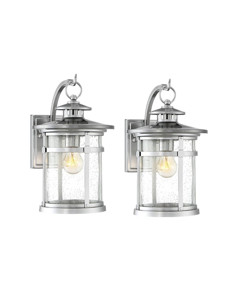 Callaway Modern Industrial Outdoor Wall Light Fixtures Set of 2 Chrome Metal Lantern Frame 11 3/4" Clear Seedy Glass Panels for Post Exterior Bar