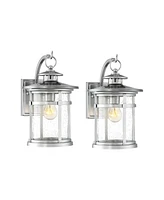 Callaway Modern Industrial Outdoor Wall Light Fixtures Set of 2 Chrome Metal Lantern Frame 11 3/4" Clear Seedy Glass Panels for Post Exterior Bar