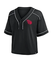 Fanatics Women's Black Cleveland Guardians Oversized Champ Game Cropped V-Neck T-Shirt