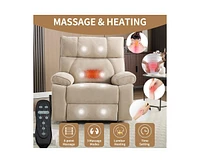 Heat Massage Dual Motor Infinite Position Up to 350 Lbs Large Electric Power Lift Recliners with Hidden Cup Holders, Power-Remote