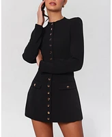 Heiress Beverly Hills Women's Long Sleeve Gold Button Down Blazer Mini Dress