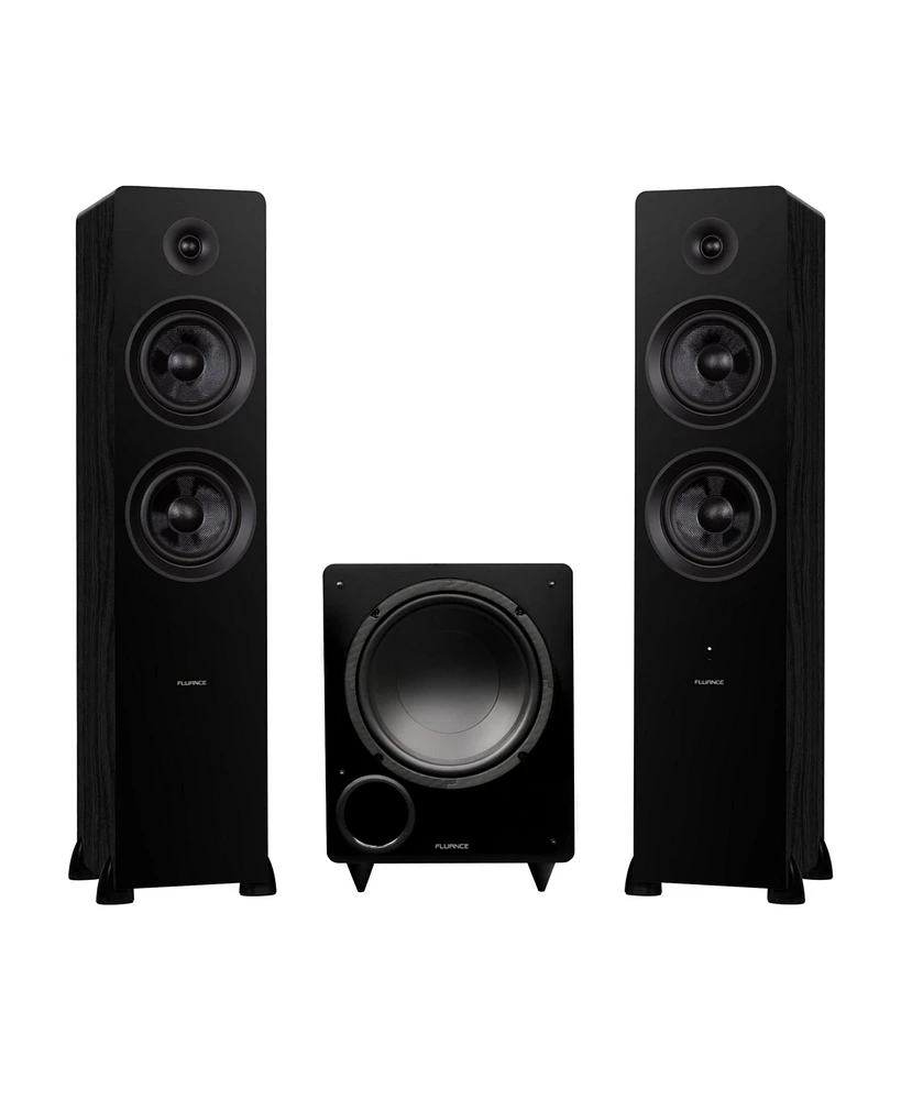 Fluance Ai81 Powered Floorstanding Tower Speakers (Bamboo) and DB10 10" Low Frequency Ported Front Firing Subwoofer (Black Ash) with 15 F