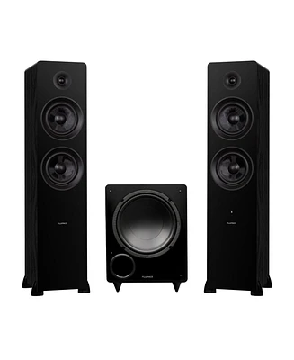 Fluance Ai81 Powered Floorstanding Tower Speakers (Bamboo) and DB10 10" Low Frequency Ported Front Firing Subwoofer (Black Ash) with 15 F