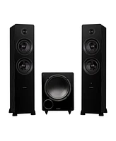 Fluance Ai81 Powered Floorstanding Tower Speakers (Bamboo) and DB10 10" Low Frequency Ported Front Firing Subwoofer (Black Ash) with 15 F