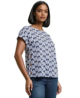 Jones New York Women's Short Sleeve Button Detail Top