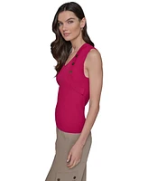 Karl Lagerfeld Paris Women's Ribbed Button-Front Sweater Tank Top