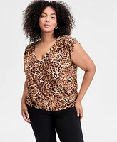 I.n.c. International Concepts Plus Animal-Print V-Neck Top, Exclusively at Macy's