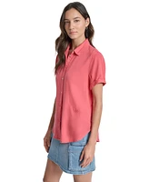 Dkny Jeans Women's Rolled-Sleeve Button-Up Shirt