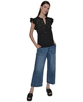 Karl Lagerfeld Paris Women's Studded Ruffle Knit Top