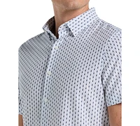 Perry Ellis Men's Slim Fit Short Sleeve Geo Print Button-Down Shirt