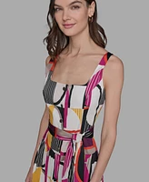 Karl Lagerfeld Paris Petite Abstract-Print Midi Dress
